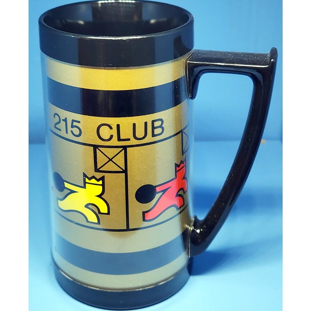 Vintage Brunswick Bowling 215 Club Tall Coffee Mug Thermo-Serv Insulated 6.5”